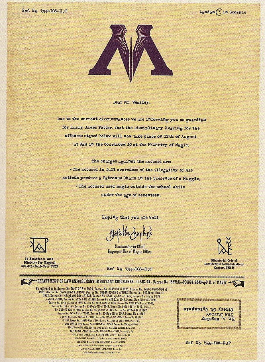 Wizengamot Letter To Harry Potter Harry Potter Wiki Fandom