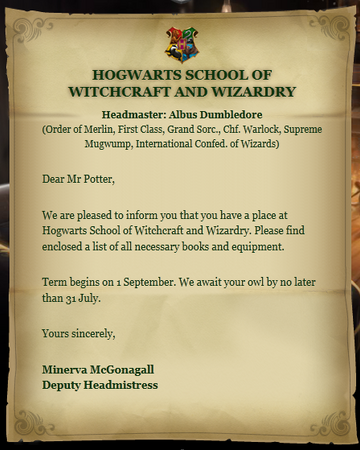 Hogwarts acceptance letter | Harry Potter Wiki | Fandom