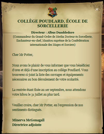 Lettre d'admission à Poudlard  Wiki Harry Potter  FANDOM 