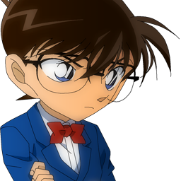 Conan Edogawa is crossing his arms while looking downward with his glasses on.