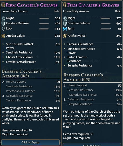 Example of Same item, different stats