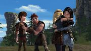 Astrid and Heather hugging Something Rotten