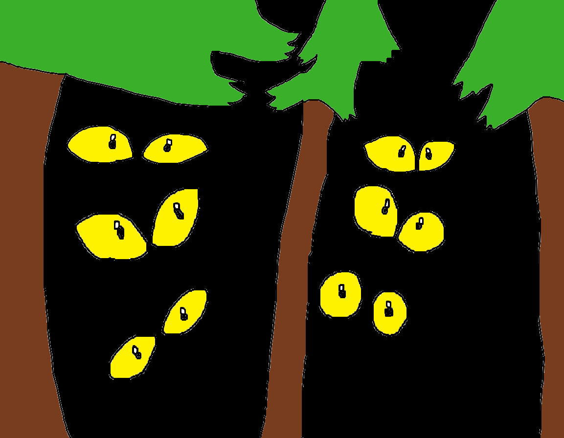 Royalty Vector Stock Cartoon forest trees with eyes of wild animals