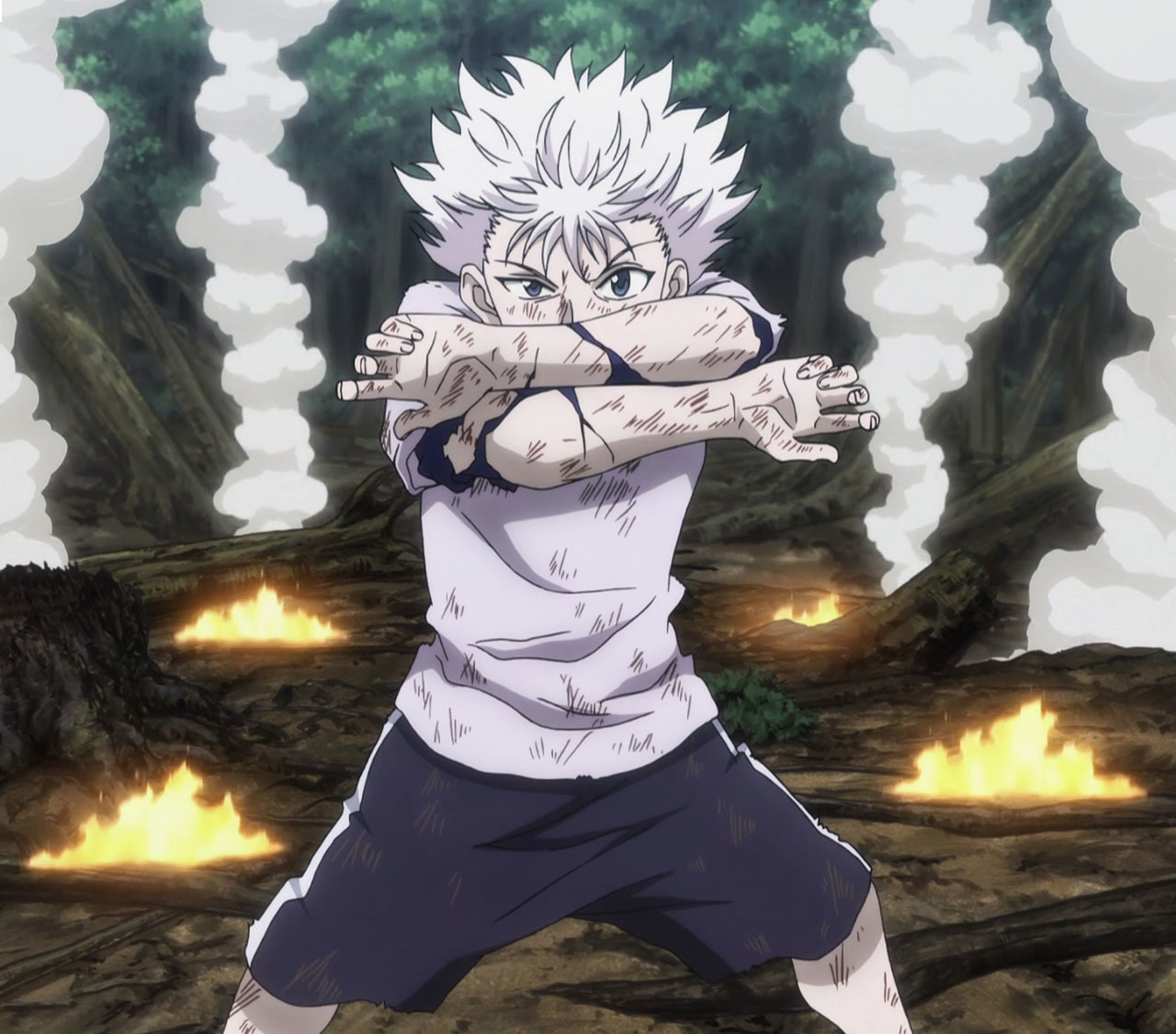 Hunter Bylaw Number 1: Hunters must always be on the hunt for something. I  like how Killua's instinct is to attack from behind, like an assassin, but  also like a feline beast. 