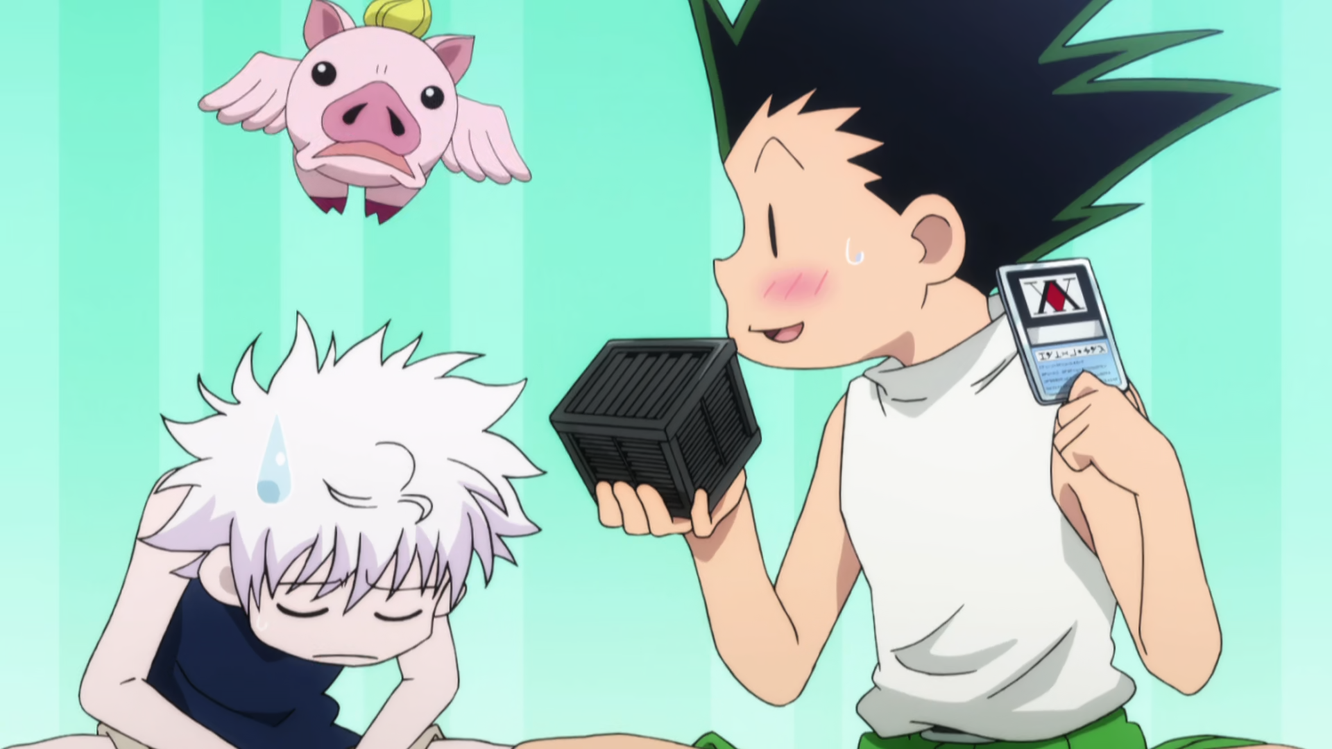 Image - Gon trying to use his Hunter license to open the box.png