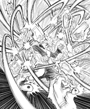 Chap 212 - Killua using his yo-yos to fend off Shoot's hands