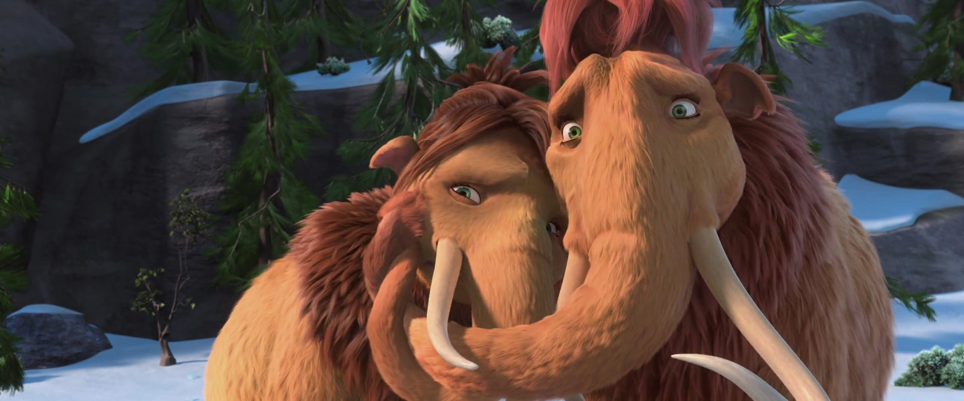 image ellie wraps her trunk to calm her daughter jpg ice age