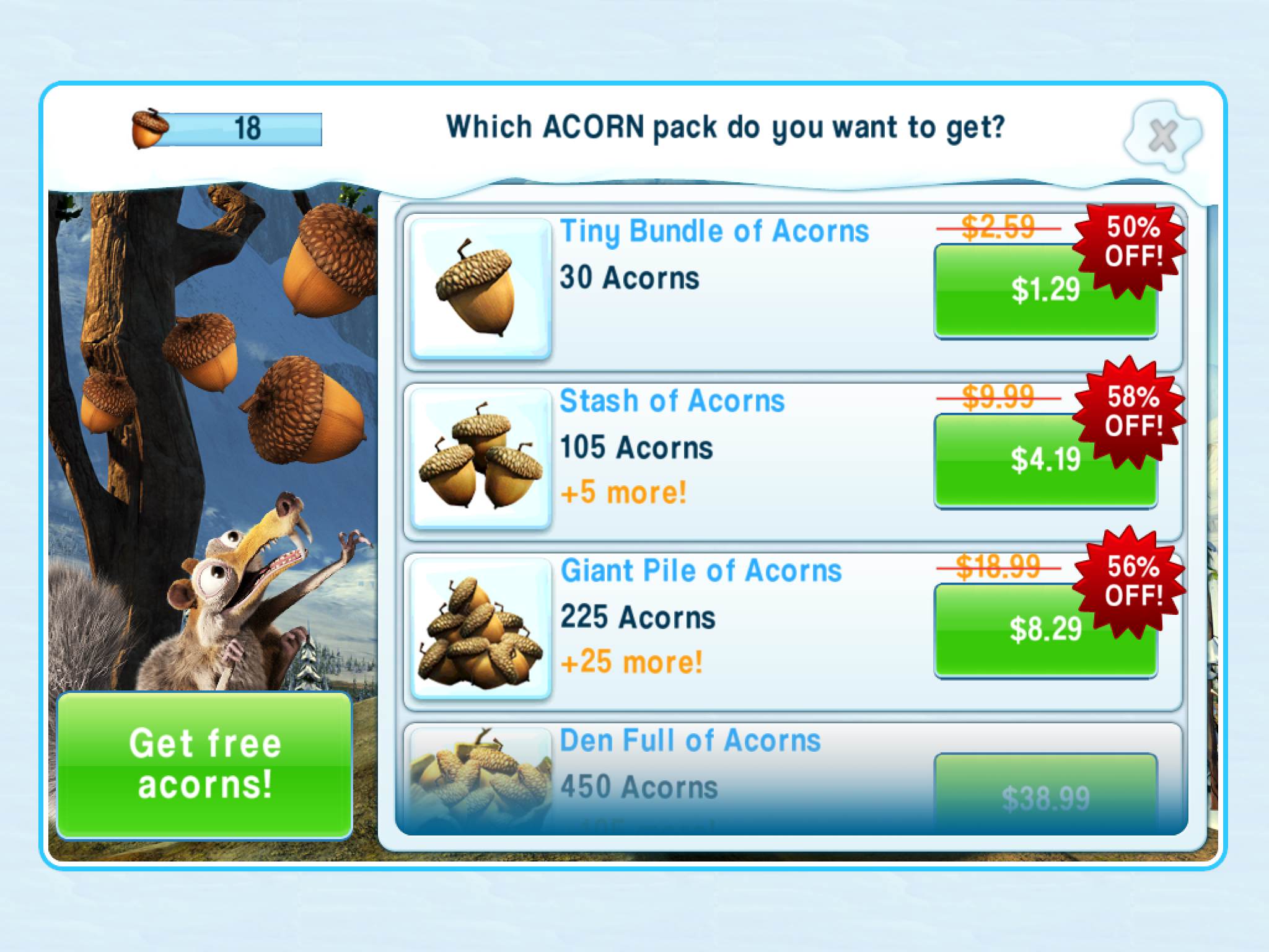 ice age village acorns