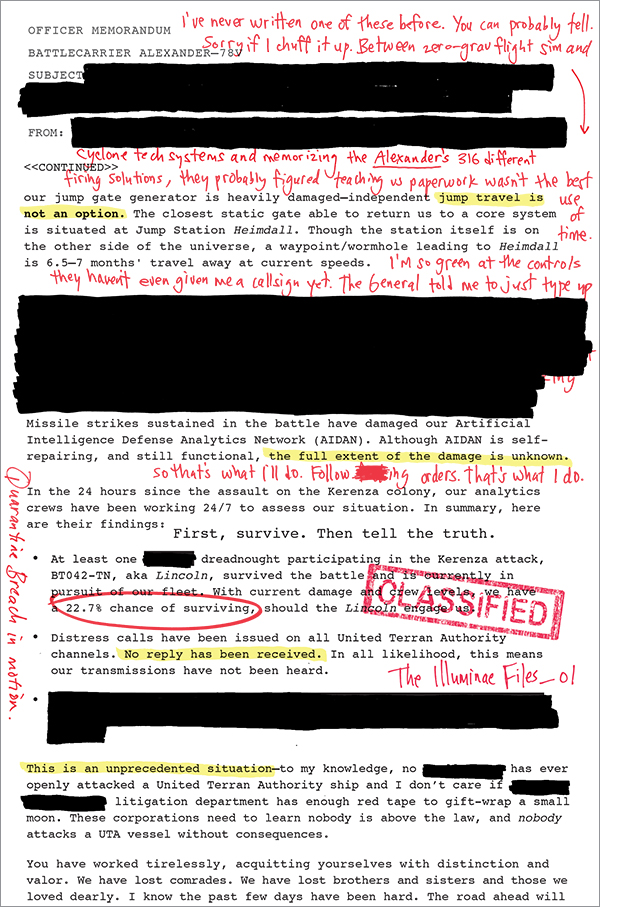 Example text from the Illuminae Files