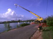 Using crane to joint pipes