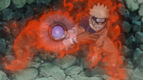 Naruto en la Version 1 mientras hace un Rasengan