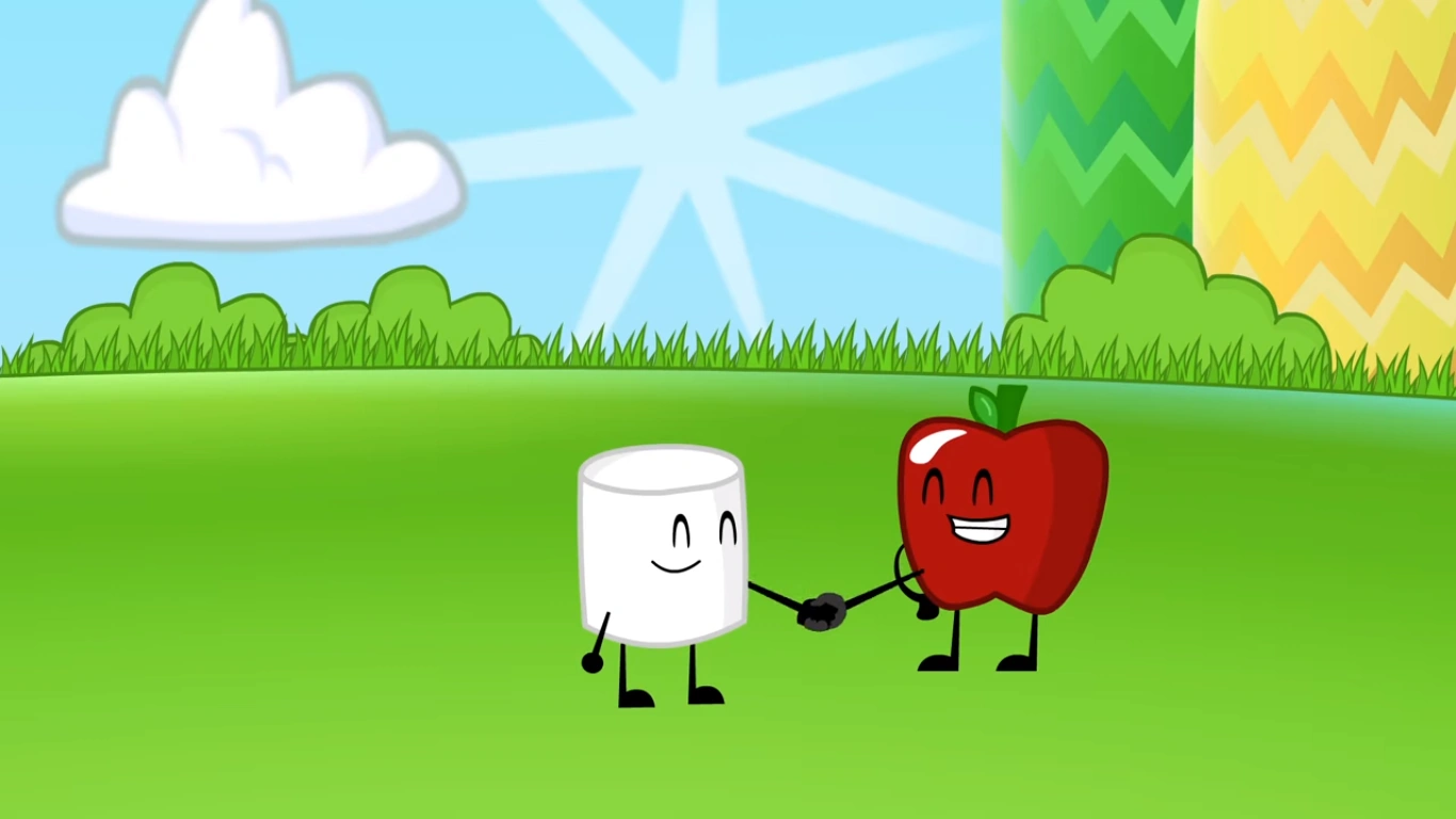 Image S2e2 marshmallow and apple shaking hands.png Inanimate