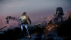 Delsin uderza z komety w oddział DOZ-owców na moście (inFamous Second Son)