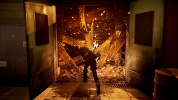 Delsin używa łańcucha do zniszczenia desek (inFamous Second Son)