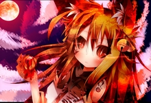 Image Clouds Moon Long Hair Nekomimi Animal Ears Red Eyes Blush