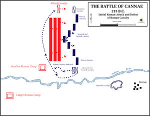 Battle of Cannae, 215 BC - Initial Roman attack