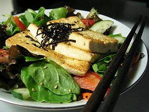 Tofu salad chopsticks