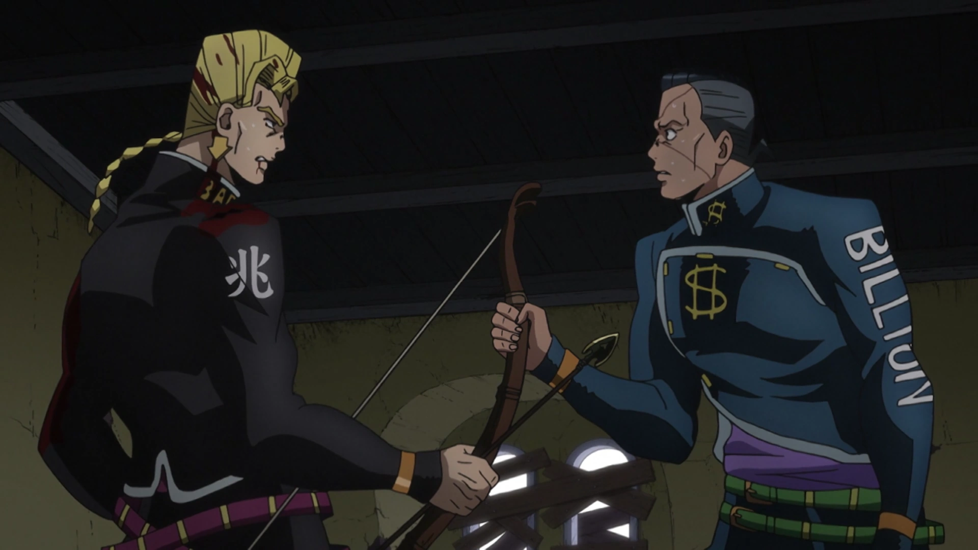 Image Okuyasu and Keicho fight over the arrow.png JoJo's Bizarre