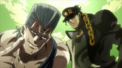 Jotaro and Polnareff prepare to beat up Alessi (Anime)