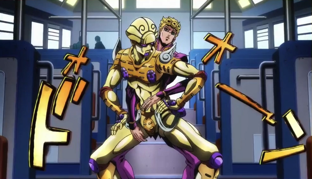 giorno doing dio's back pose in the opening 