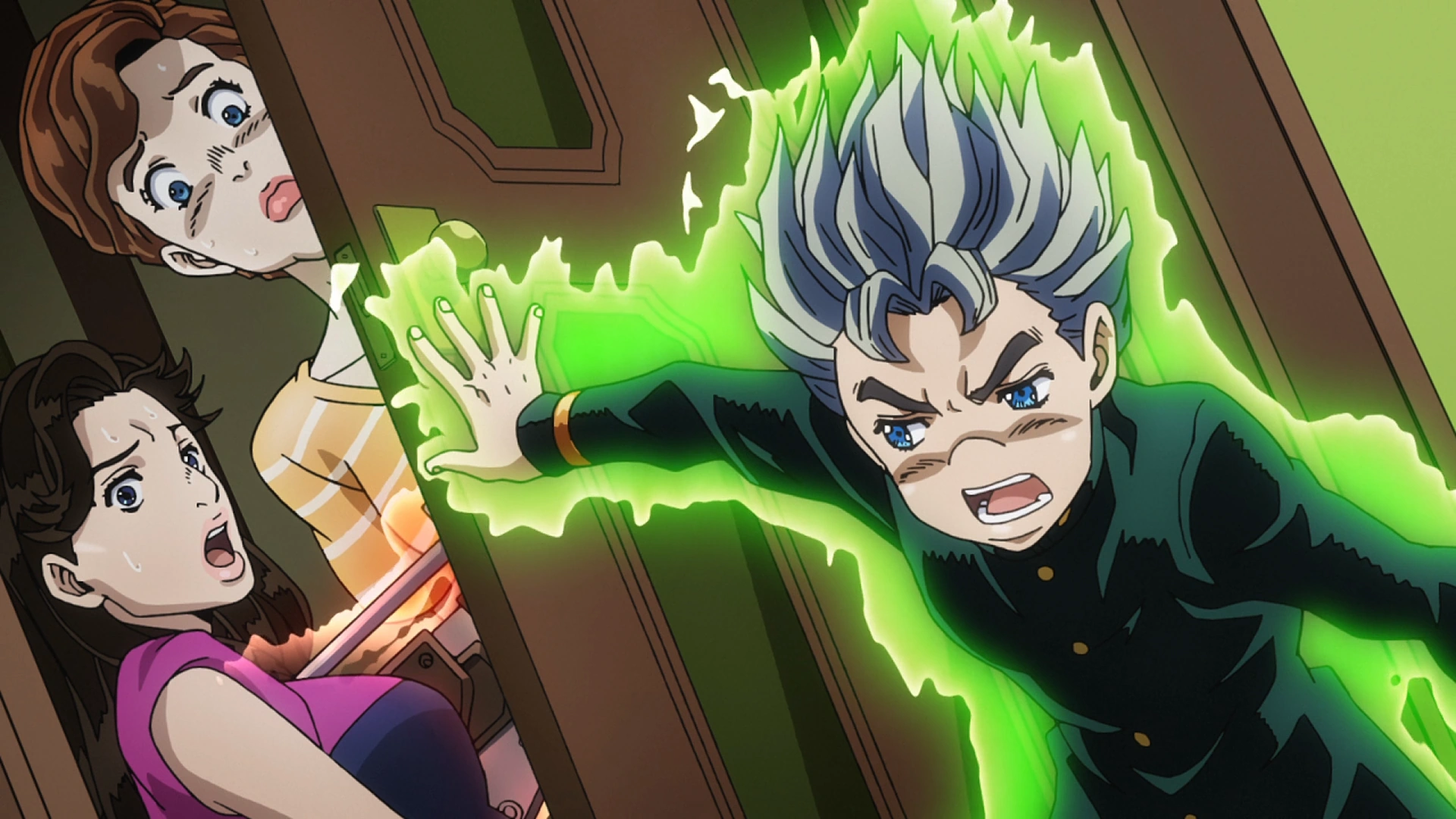 Image Koichi protects mom and sis anime.png JoJo's Bizarre Encyclopedia FANDOM powered by