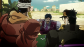 Jotaro takes on D'Arby in a game of poker.