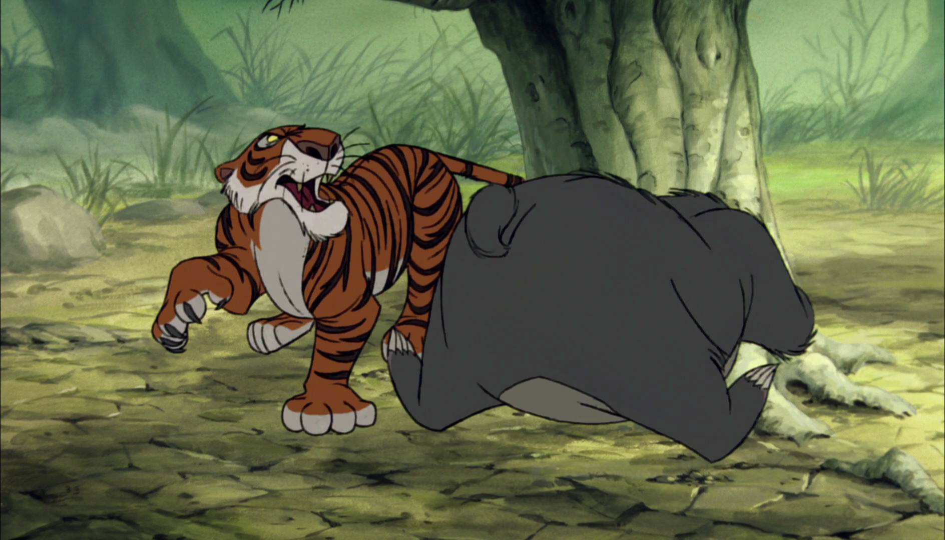 Baloo the bear and Shere Khan the Tiger both got caught by the tree