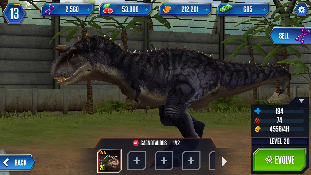 jurassic world the game carnotaurus