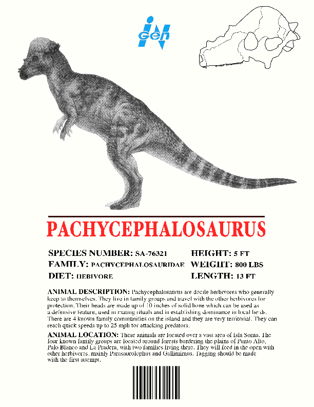 Image Ingen Dinosaur Info Sheets Pachycephalosauruspng Jurassic Park Wiki Fandom Powered 3793