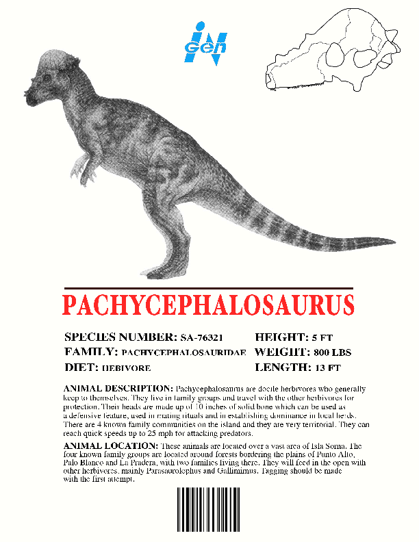 Image Ingen Dinosaur Info Sheets Pachycephalosauruspng Jurassic Park Wiki Fandom Powered 7445