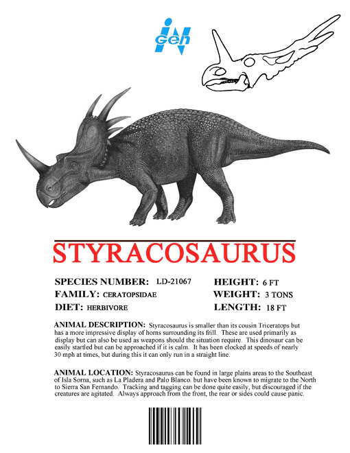 dinosaur list jurassic park