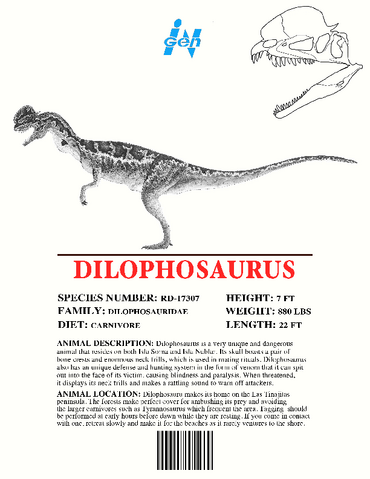 Image - Ingen Dinosaur Info Sheets Dilophosaurus.png | Jurassic Park wiki | FANDOM powered by Wikia