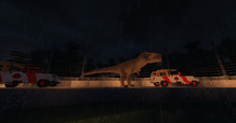 Tyrannosaurus with jeeps