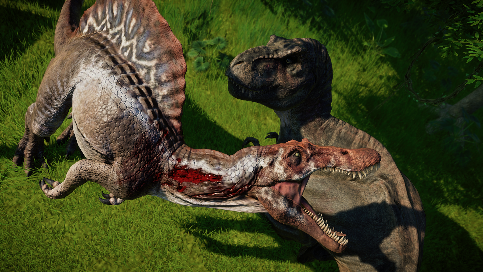 jurassic world evolution t rex vs spinosaurus