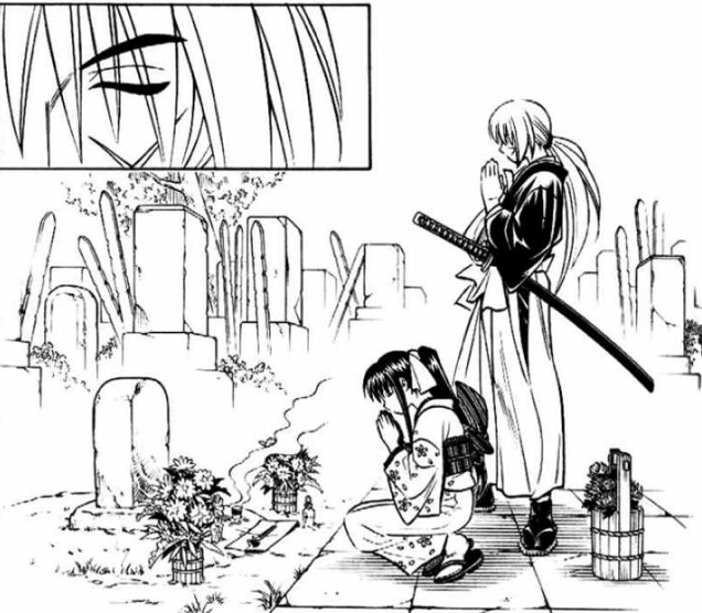 Image - MangaKenshinAndKaoruAtTomoesGrave.png | Rurouni Kenshin Wiki ...