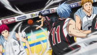 Kuroko passes the ball to Hyuga
