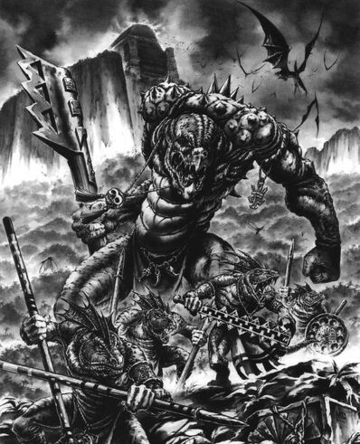 Kroxigor y Eslizones por Mark Gibbons