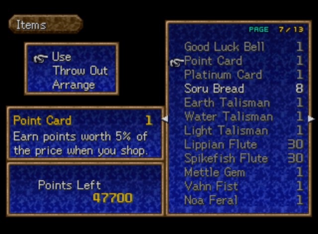 items in rogue tower legend of legaia
