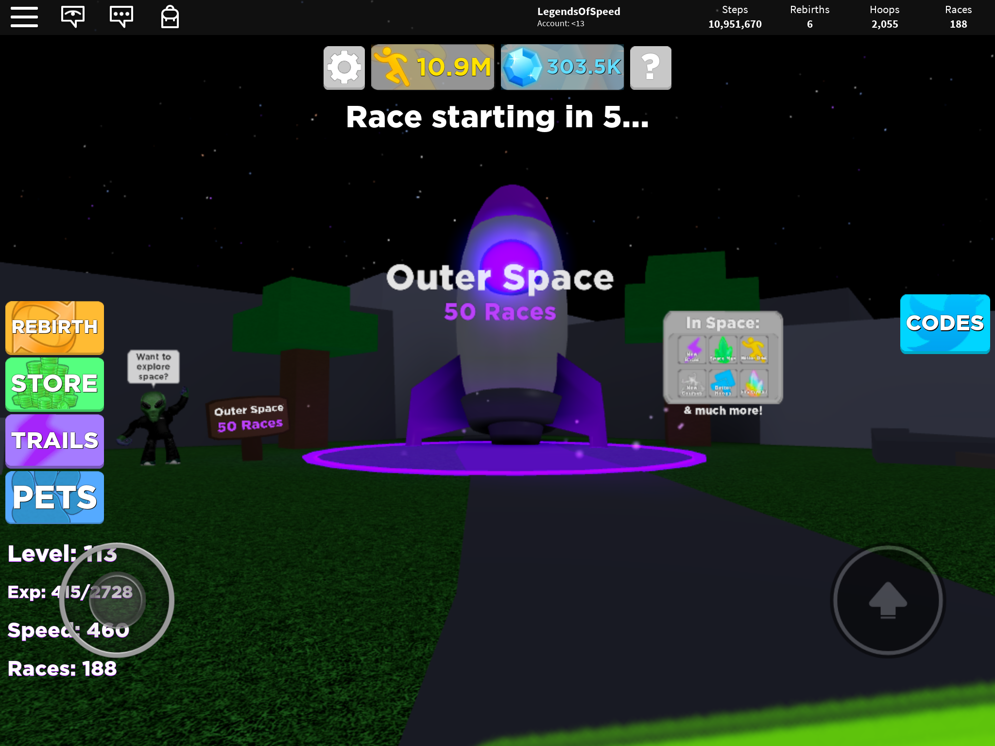 Outer Space Legends Of Speed Wiki Fandom - codes for roblox speed of legends