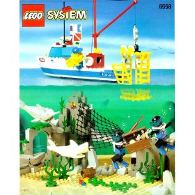 lego boat with shark