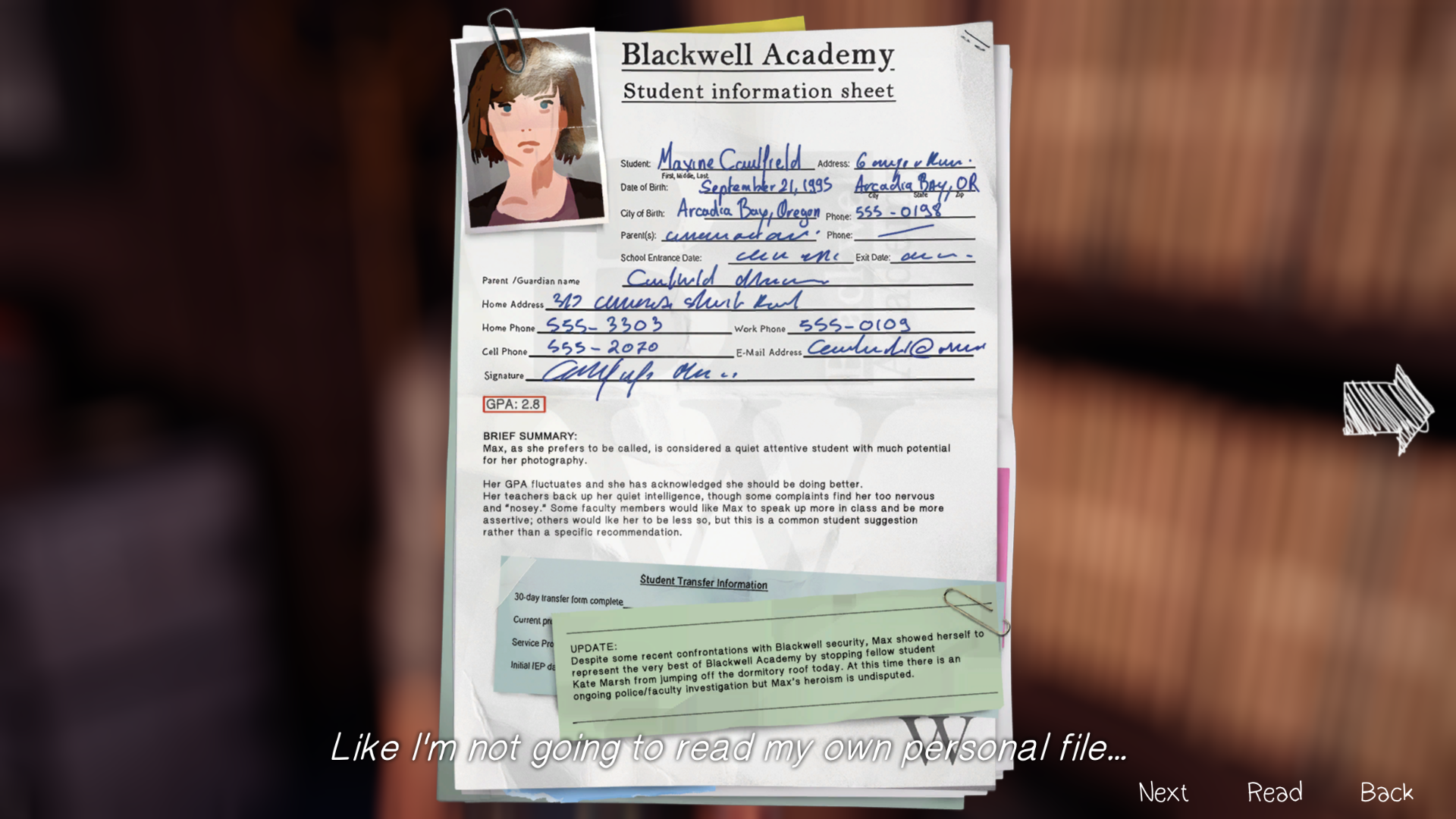 Blackwell student file