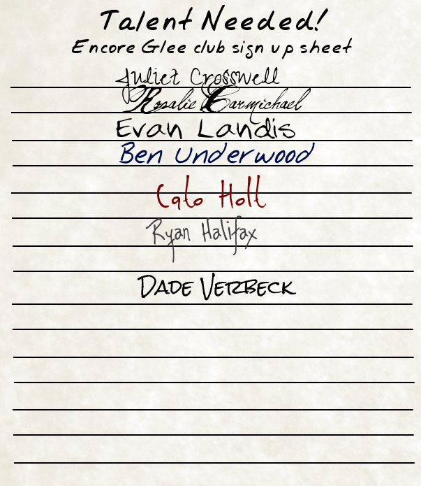 Image - Sign up sheet encore.png | Glee: Lonely Street of Dreams Wiki
