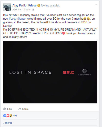 2017-04-01 - 01-33 PM - Facebook - Ajay Parikh-Friese Post re Joining lIS Cast