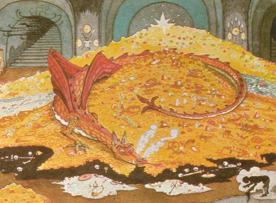 JRR Tolkien's original painting of Smaug in conversation with Bilbo Baggins