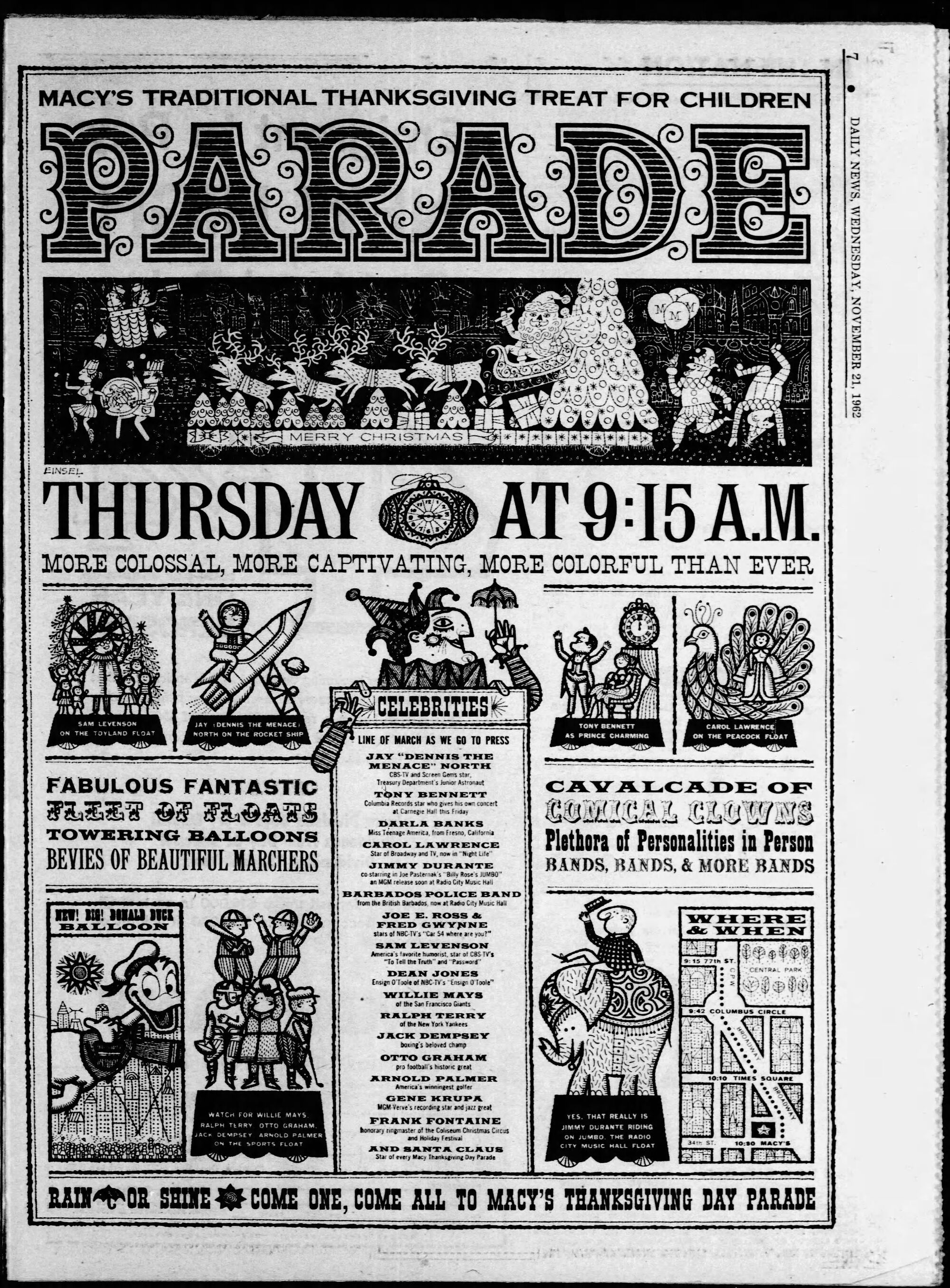 Macy's Thanksgiving Day Parade 1962 Lineup Macy's Thanksgiving Day