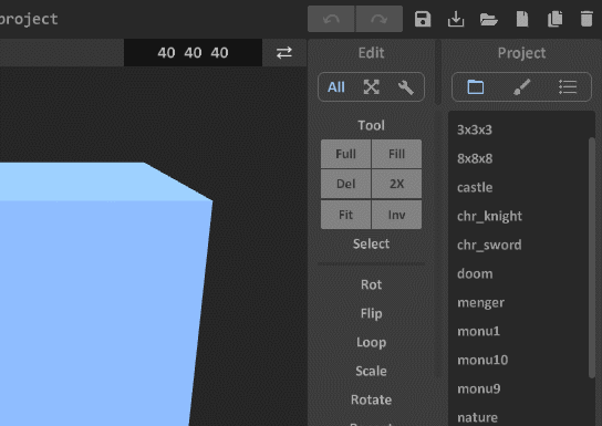 Interface 0.99.5a header-open project example