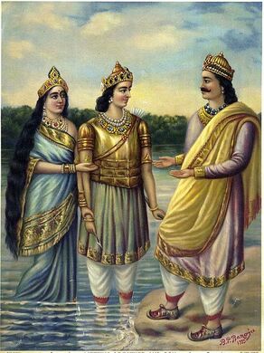 449px-The scene from the Mahabharata of the presentation by Ganga of her son Devavrata (the future Bhisma) to his father, Santanu.