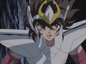 Seiya semi-destrozado en una pelea