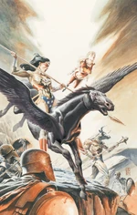 Wonder Woman, Wonder Girl and Ferdinand descend into the underworld