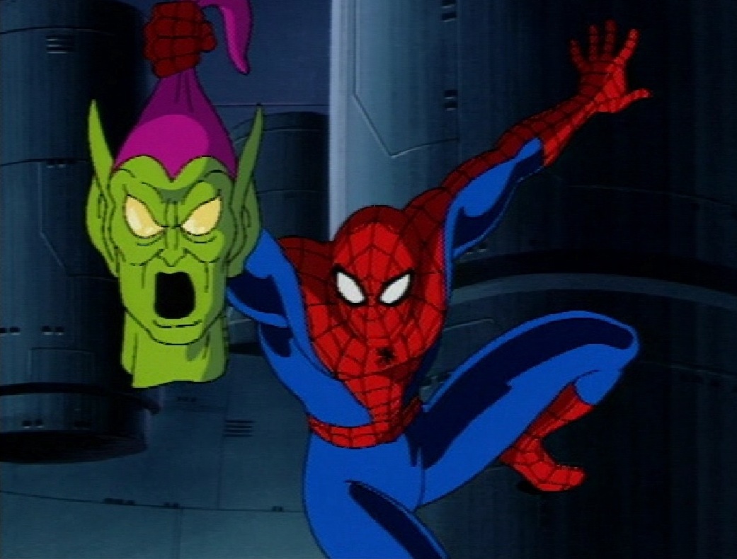 Spindelmannen med Green goblins mask